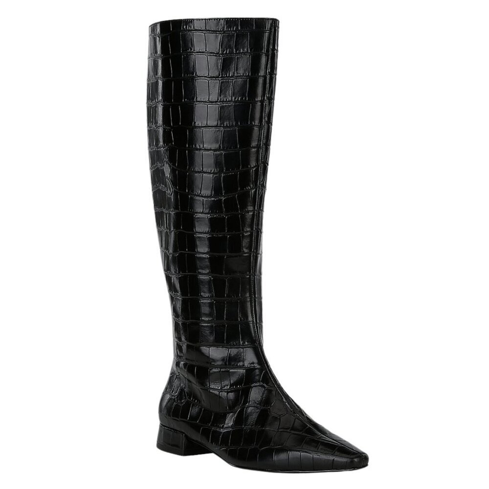 NEW Gianni Bini Sharri Croc Embossed Leather Tall Boots in Black - Picture 4 of 4